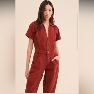 Women's burgundy/ Rust colored corduroy jumpsuit